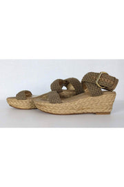 Current Boutique-Stuart Weitzman - Taupe Crochet Wedge Sandal Sz 7