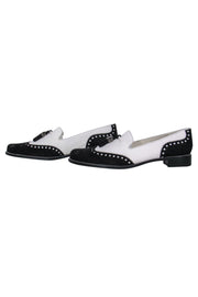 Current Boutique-Stuart Weitzman - White Leather Wingtip Loafers w/ Black Beading Sz 9