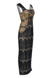 Current Boutique-Sue Wong - Beige & Black Lace Gown w/ Beading Details Sz 2