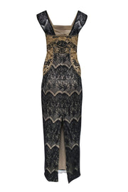 Current Boutique-Sue Wong - Beige & Black Lace Gown w/ Beading Details Sz 2