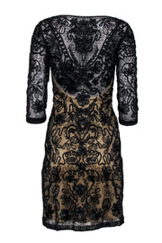 Current Boutique-Sue Wong - Black Beaded Lace Bodycon Dress w/ Nude Lining Sz 4