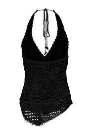 Current Boutique-Sue Wong - Black Crochet Halter Top w/ Asymmetrical Hem Sz S