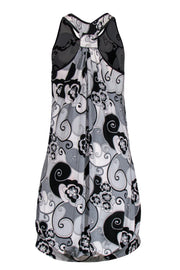 Current Boutique-Sue Wong - Black & Grey Printed Shift Dress w/ Bubble Hem Sz 6