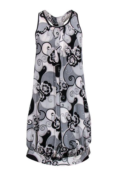 Current Boutique-Sue Wong - Black & Grey Printed Shift Dress w/ Bubble Hem Sz 6