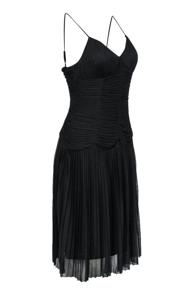 Current Boutique-Sue Wong - Black Pleated Drop Waist Swing Dress Sz 8
