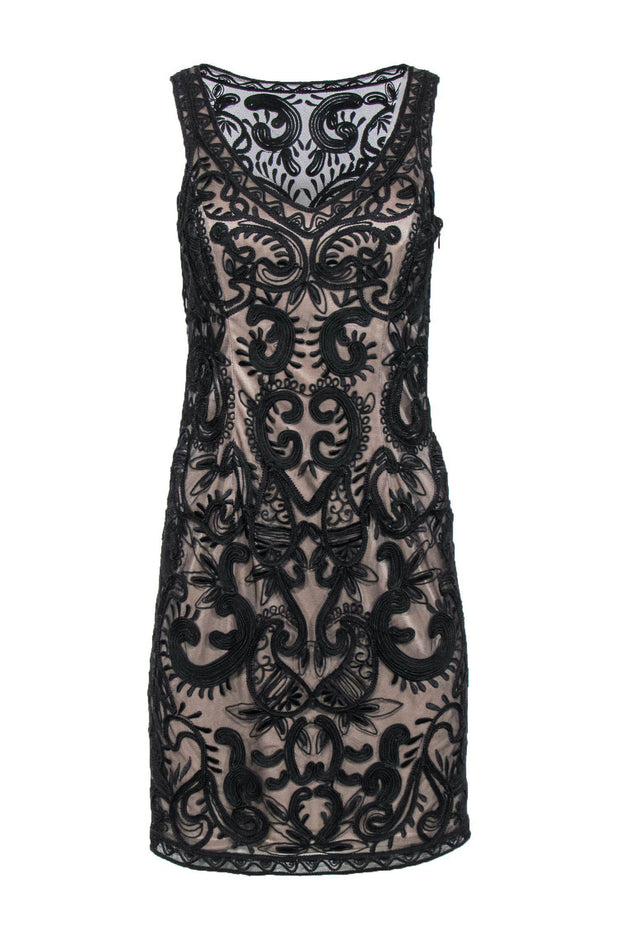 Current Boutique-Sue Wong - Black Sheer Lace Sleeveless Bodycon Dress Sz 4