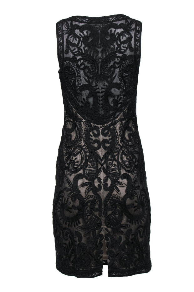 Current Boutique-Sue Wong - Black Sheer Lace Sleeveless Bodycon Dress Sz 6