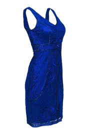 Current Boutique-Sue Wong - Cobalt Blue Beaded Sheath Dress Sz 2