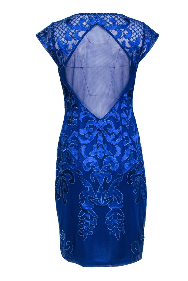 Current Boutique-Sue Wong - Cobalt Blue Metallic Embroidered Sheath Dress Sz 12