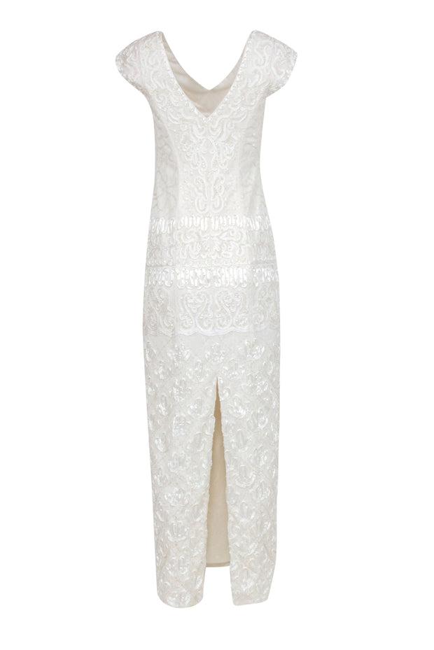 Current Boutique-Sue Wong - Embellished White Lace Cap Sleeve Gown Sz 0