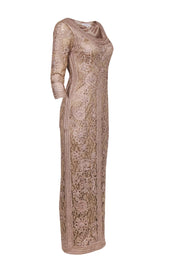 Current Boutique-Sue Wong - Taupe Embroidered Lace Gown Sz 4