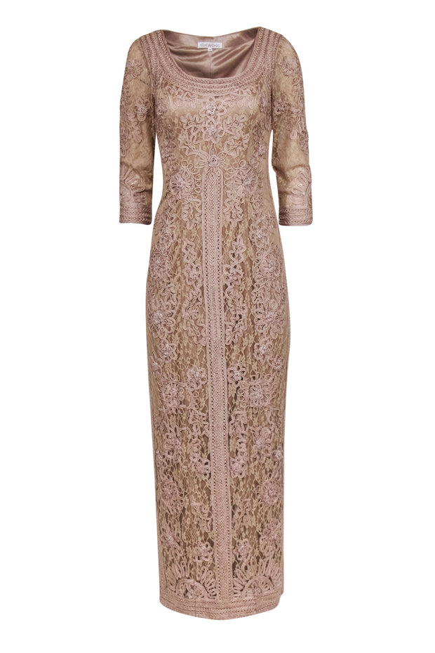 Current Boutique-Sue Wong - Taupe Embroidered Lace Gown Sz 4