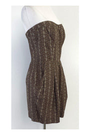 Current Boutique-Sunner - Brown & Beige Floral Print Strapless Dress Sz 8