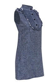 Current Boutique-Sunner - Chambray Quarter Button-Up Sleeveless Shift Dress w/ Ruffle Bib Sz 6