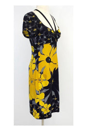 Current Boutique-Susana Monaco - Black & Yellow Floral Print Silk Dress Sz 8