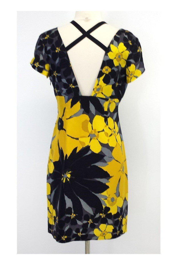 Current Boutique-Susana Monaco - Black & Yellow Floral Print Silk Dress Sz 8