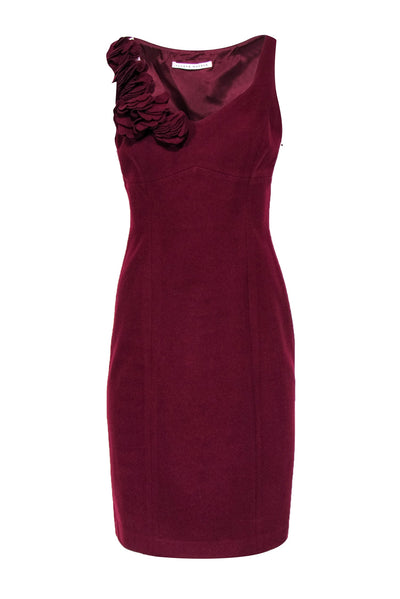 Current Boutique-Susana Monaco - Burgundy Sleeveless Wool Blend Midi Dress w/ Floral Appliques Sz 6
