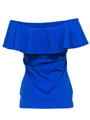 Current Boutique-Susana Monaco - Cobalt Blue Off-the-Shoulder Blouse w/ Flounce Top Sz L