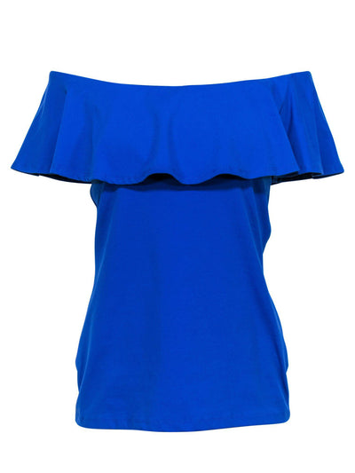 Current Boutique-Susana Monaco - Cobalt Blue Off-the-Shoulder Blouse w/ Flounce Top Sz L