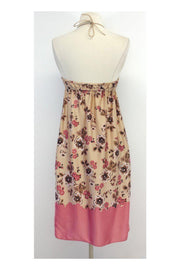 Current Boutique-Susana Monaco - Taupe & Pink Floral Silk Halter Dress Sz 2