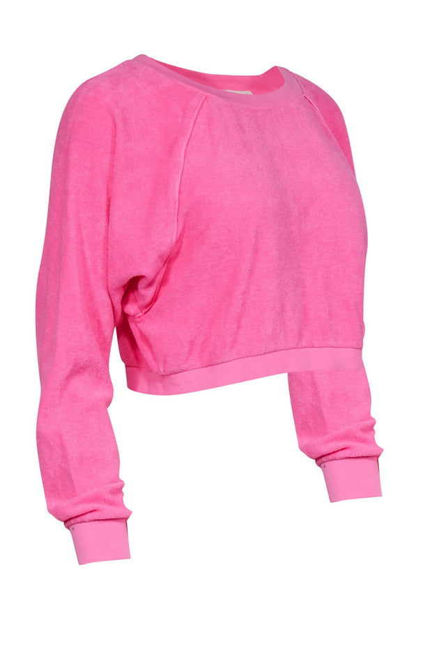 Current Boutique-Suzie Kondi - Hot Pink Terrycloth Cropped Crewneck Sweatshirt Sz S