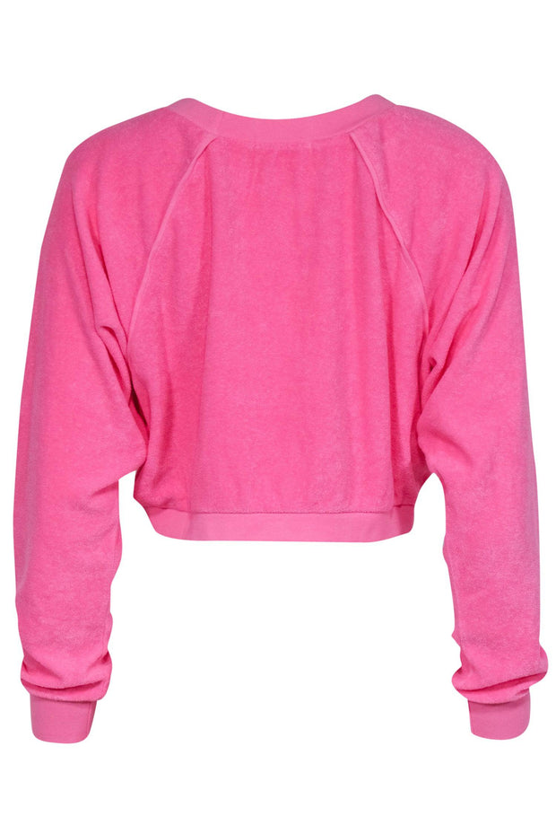 Current Boutique-Suzie Kondi - Hot Pink Terrycloth Cropped Crewneck Sweatshirt Sz S