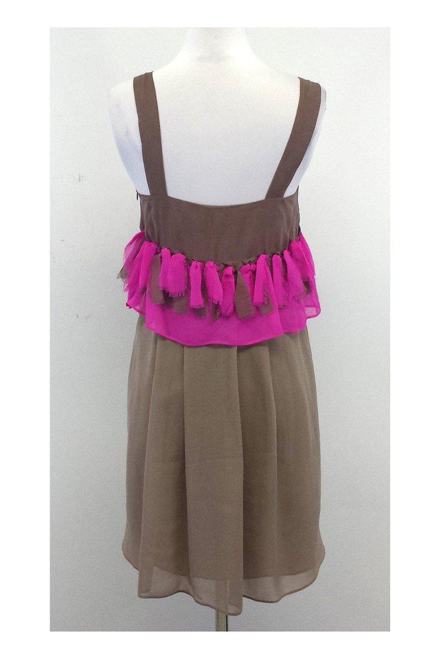 Current Boutique-Suzie Wong - Brown & Pink Raw Fringe Silk Dress Sz XS