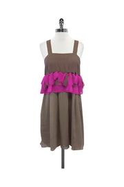 Current Boutique-Suzie Wong - Brown & Pink Raw Fringe Silk Dress Sz XS