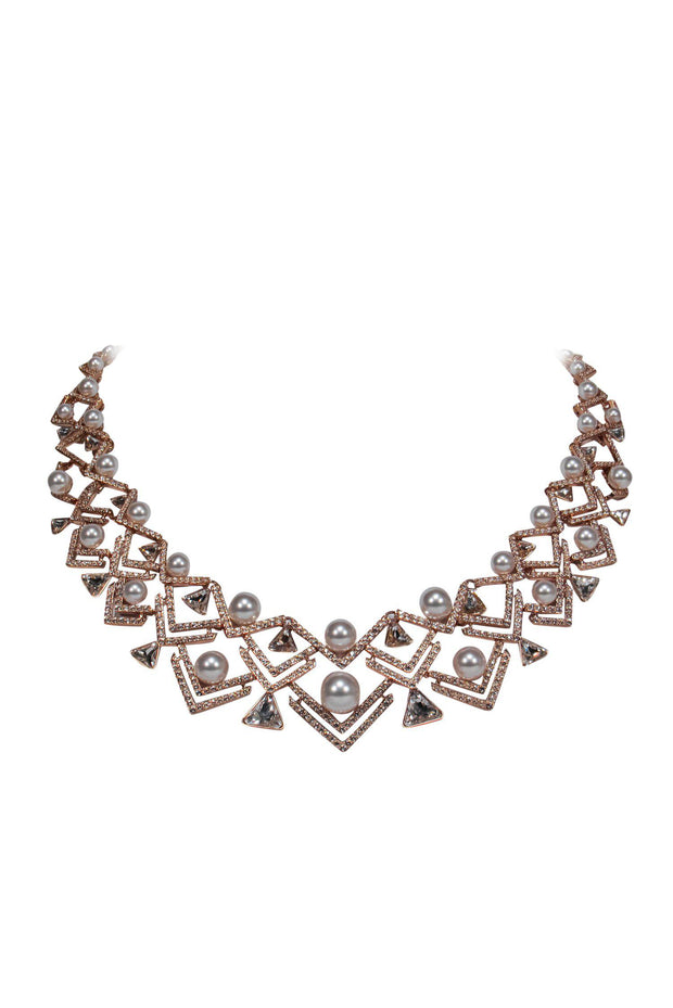 Current Boutique-Swarovski - Rose Gold Collar-Style Necklace w/ Crystals & Pearls