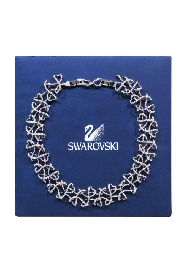 Current Boutique-Swarovski - Scrolled Silver-Tone "Kolye Lightness" Collar Rhinestone Necklace