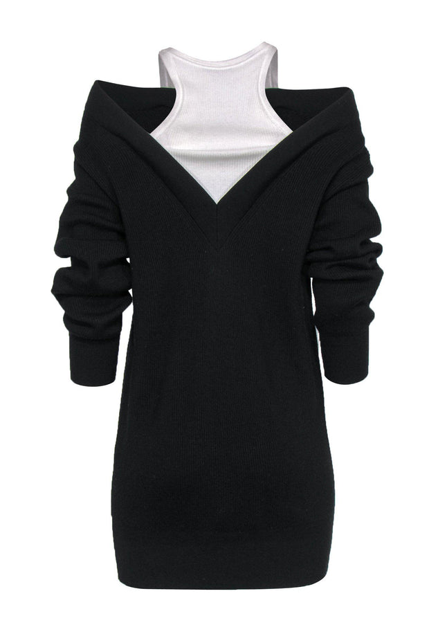 Current Boutique-T by Alexander Wang - Black Ribbed Knit Wool Mini Dress w/ White Tank Layer Sz XS