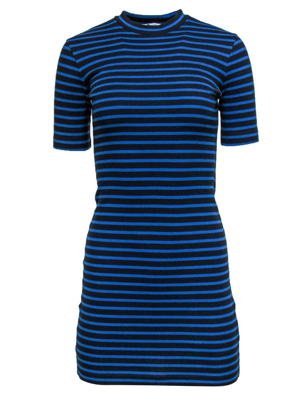 Current Boutique-T by Alexander Wang - Blue & Black Striped Mock Neck Dress Sz XS