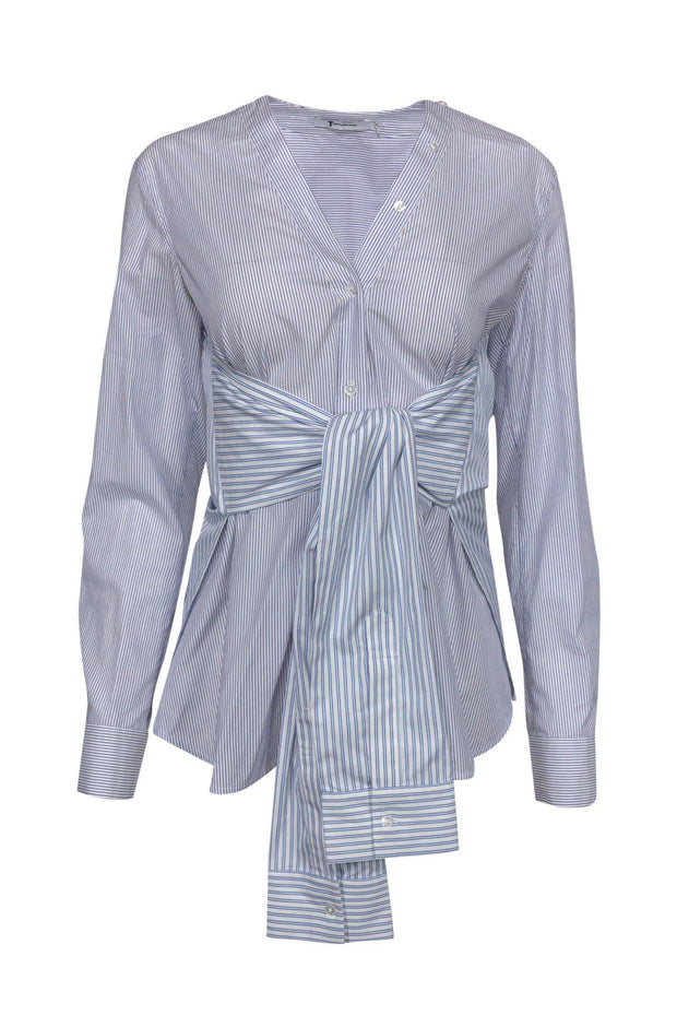 Current Boutique-T by Alexander Wang - Blue & White Striped Avant-Garde Blouse Sz 0