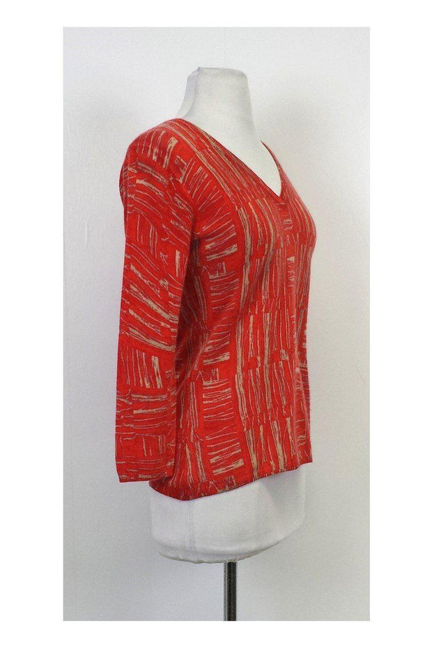 Current Boutique-TSE Cashmere - Red Orange & Beige Abstract Print Sweater Sz M