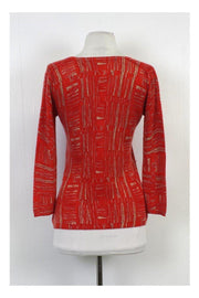 Current Boutique-TSE Cashmere - Red Orange & Beige Abstract Print Sweater Sz M