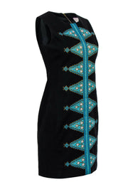 Current Boutique-Tabitha - Black Sheath Dress w/ Turquoise & Gold Embroidery Sz 2