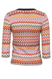 Current Boutique-Tabitha - Multicolor Printed Cropped Sleeve Cotton Cardigan w/ Navy Trim Sz XS