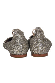 Current Boutique-Tabitha Simmons - Gold Sequin Anklewrap Ballet Flats Sz 8.5