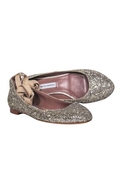 Current Boutique-Tabitha Simmons - Gold Sequin Anklewrap Ballet Flats Sz 8.5