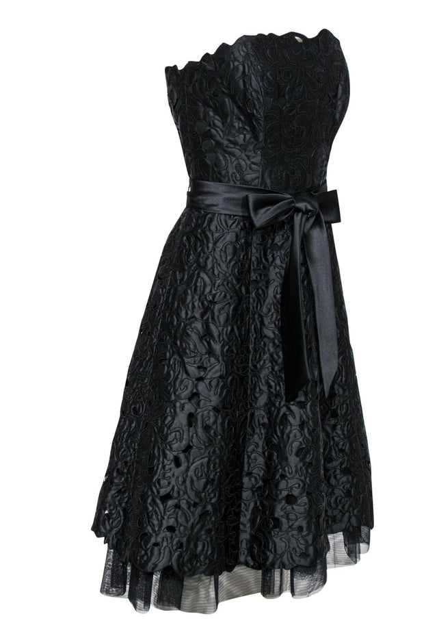 Current Boutique-Tadashi - Black Textured Strapless A-Line Dress w/ Tie Belt Sz 4