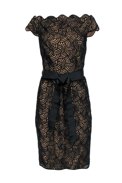 Current Boutique-Tadashi Shoji - Black Lace Scalloped Edge Off-the-Shoulder Dress Sz 12