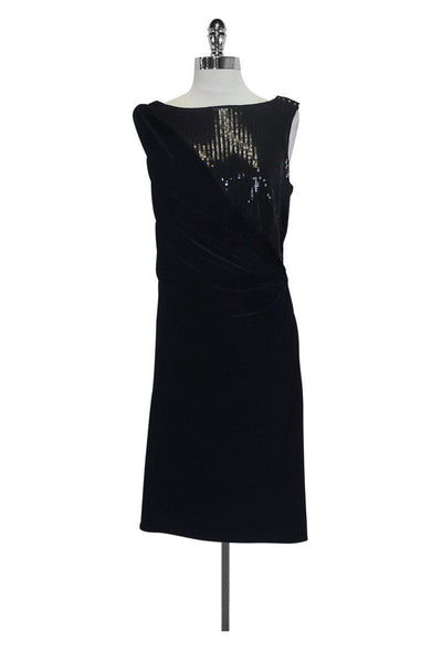 Current Boutique-Tadashi Shoji - Black Velvet Sequin Dress Sz M