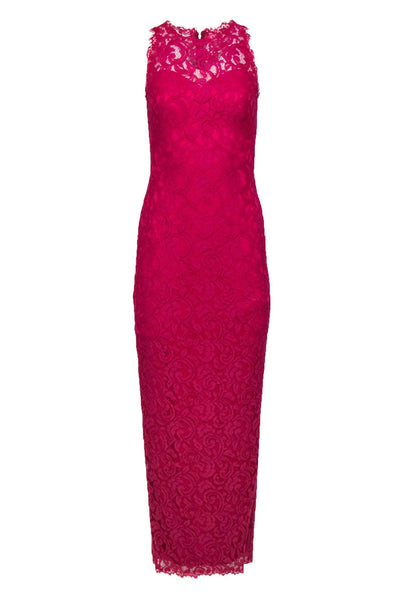 Current Boutique-Tadashi Shoji - Hot Pink Sleeveless Lace Column Gown Sz 2