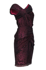 Current Boutique-Tadashi Shoji - Maroon Leopard Print Pleated Silk Dress Sz 4