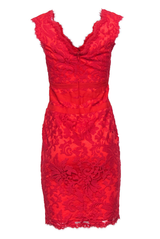 Current Boutique-Tadashi Shoji - Red Lace Sheath Cocktail Dress Sz 4
