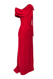 Current Boutique-Tadashi Shoji - Red One-Shouldered Draped Gown w/ Bow Sz 10