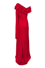 Current Boutique-Tadashi Shoji - Red One-Shouldered Draped Gown w/ Bow Sz 10