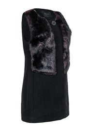 Current Boutique-Tahari - Black & Maroon Faux Fur Trim Longline Vest w/ Pockets Sz XS