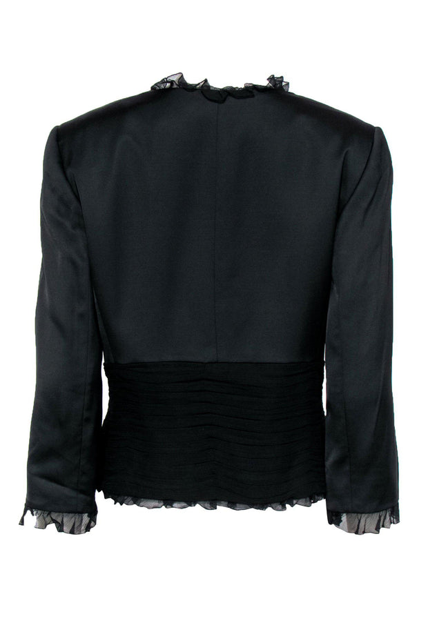Current Boutique-Tahari - Black Ruffle Trim Jacket w/ Pleated Waist Sz 12