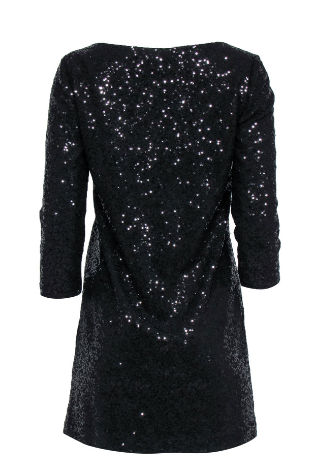 Current Boutique-Tahari - Black Sequin Shift Dress w/ Quarter Sleeves Sz XS
